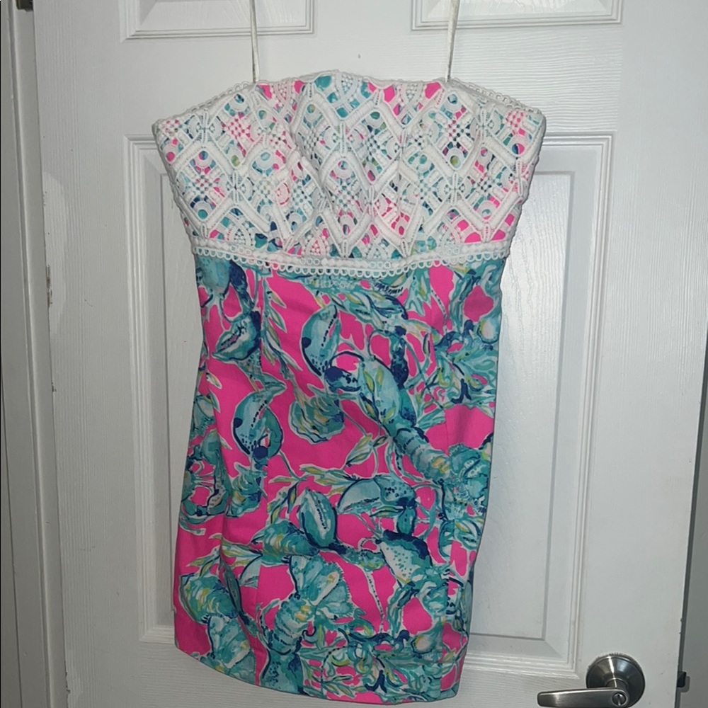 Lilly Pulitzer Pink and Blue Strapless Mini Dress